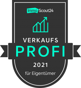 Das ist das Verkaufsprofisiegel 2021 , ausgestellt von Immobilienscout 24 für die Firma Landhaus Immobilien Meerregion.