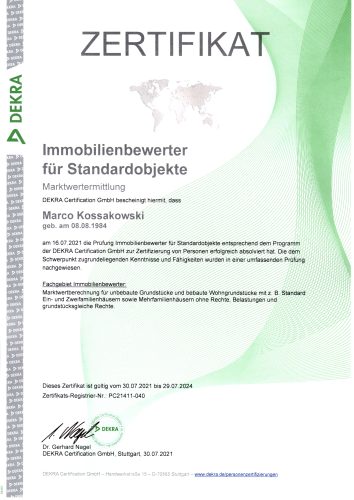 DEKRA Immobilienbewerter Zertifikat Zertifikat DEKRA Immobilienbewerter