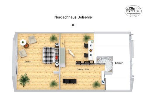 Grundriss – Nurdachhaus Bolsehle – DG – 3D