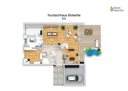 Grundriss – Nurdachhaus Bolsehle – EG – 3D