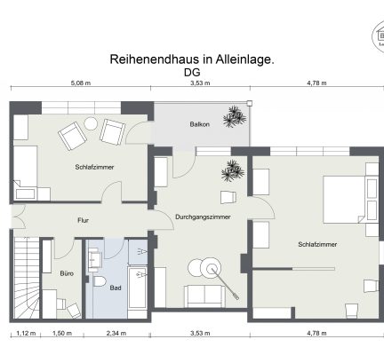 Grundriss – Reihenendhaus in Alleinlage. – DG – 2D