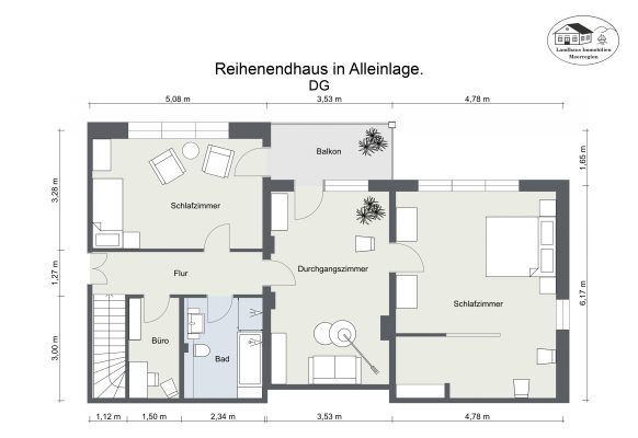 Grundriss – Reihenendhaus in Alleinlage. – DG – 2D