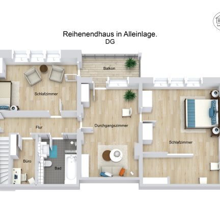Grundriss – Reihenendhaus in Alleinlage. – DG – 3D