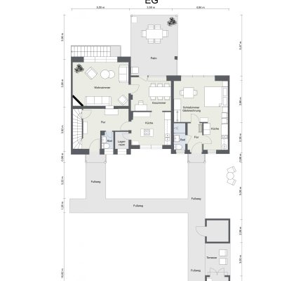 Grundriss – Reihenendhaus in Alleinlage. – EG – 2D