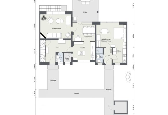 Grundriss – Reihenendhaus in Alleinlage. – EG – 2D
