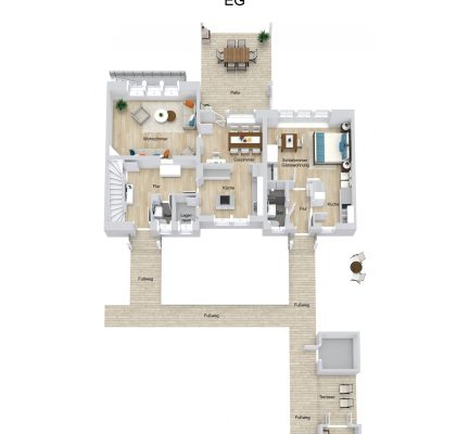 Grundriss – Reihenendhaus in Alleinlage. – EG – 3D
