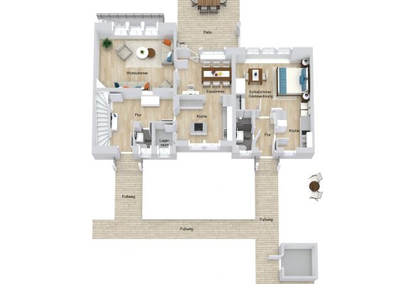 Grundriss – Reihenendhaus in Alleinlage. – EG – 3D