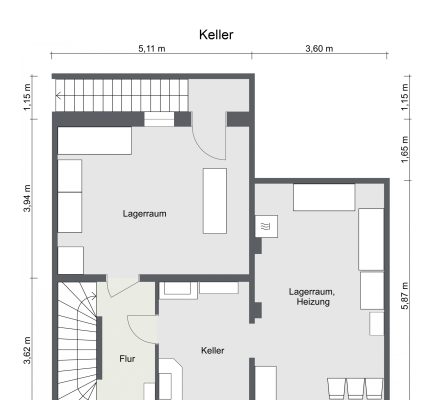 Grundriss – Reihenendhaus in Alleinlage. – Keller – 2D