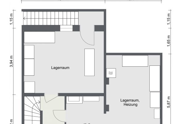 Grundriss – Reihenendhaus in Alleinlage. – Keller – 2D