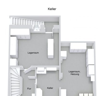 Grundriss – Reihenendhaus in Alleinlage. – Keller – 3D