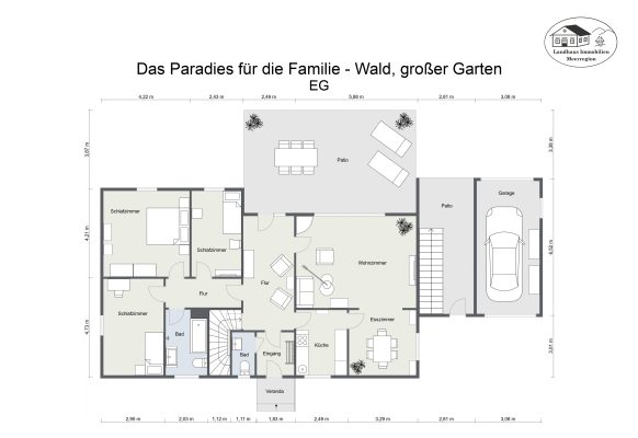 Grundriss – Das Paradies für die Familie – Wald, großer Garten – EG – 2D