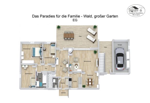 Grundriss – Das Paradies für die Familie – Wald, großer Garten – EG – 3D