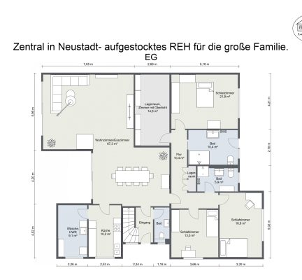 Grundriss – Zentral in Neustadt- aufgestocktes REH für die große Familie. – EG – 2D