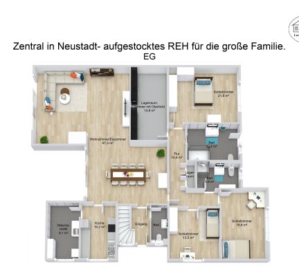 Grundriss – Zentral in Neustadt- aufgestocktes REH für die große Familie. – EG – 3D