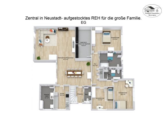 Grundriss – Zentral in Neustadt- aufgestocktes REH für die große Familie. – EG – 3D
