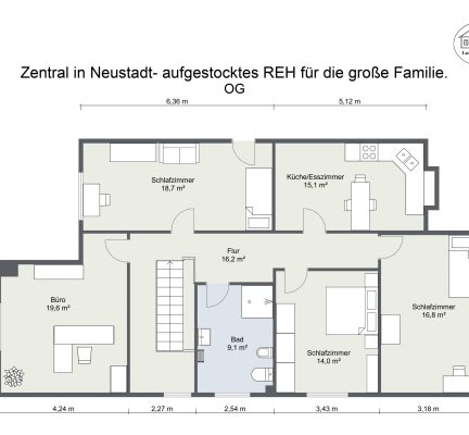 Grundriss – Zentral in Neustadt- aufgestocktes REH für die große Familie. – OG – 2D