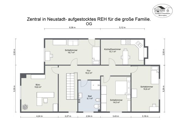 Grundriss – Zentral in Neustadt- aufgestocktes REH für die große Familie. – OG – 2D