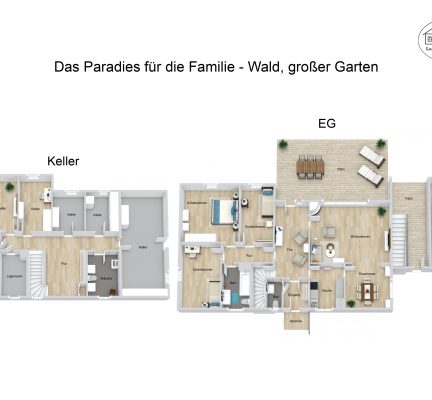 Grundrisse – Das Paradies für die Familie – Wald, großer Garten – 3D