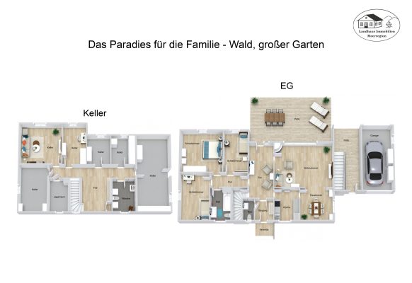 Grundrisse – Das Paradies für die Familie – Wald, großer Garten – 3D