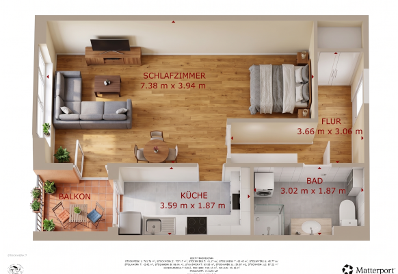 Grundriss 3D, Whg. 10, 1 Zimmer, EG, Haus 3