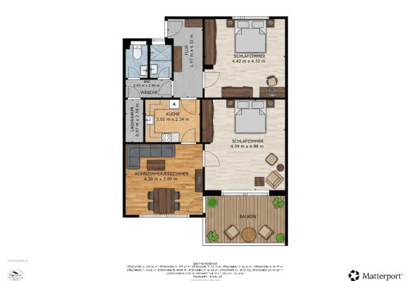 Grundriss 3D, Whg. 21, 3 Zimmer, OG, Haus 5